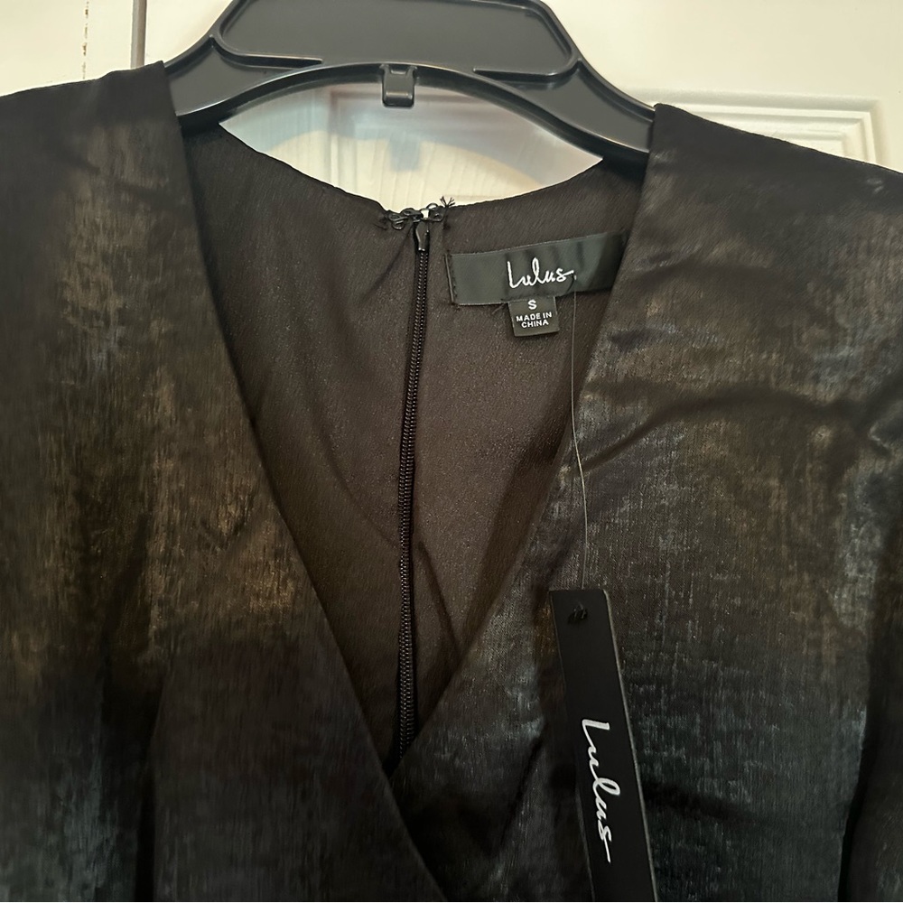Lulu's Black Flutter Sleeve Wrap Dress - Picture 3 of 5